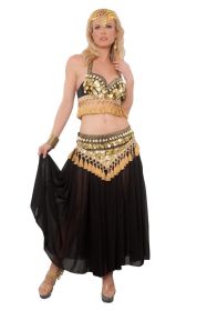 Belly Dancer Costume 3 pc Set..includes Top, Belt and Skirt - Black - M/L