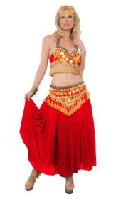 Belly Dancer Costume 3 pc Set..includes Top, Belt and Skirt - RED- M/L