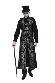 Gothic Long Silver Brocade Military Waistcoat - XL