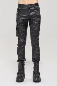 Black Leather Buckle Jeans-L