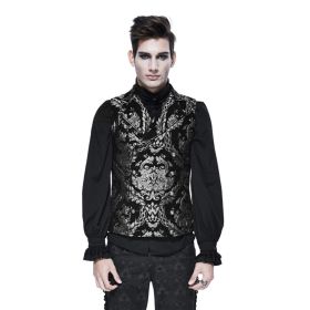 Gothic Embroidered Silver Brocade Collared Waistcoat - M