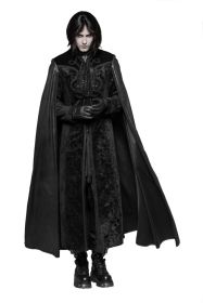 Gothic Brocade Long Coat with Cape - M