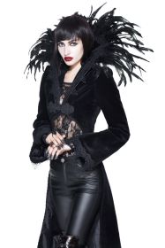 Gothic Velvet Jacket with Feather Collar - S