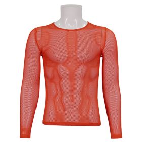 Mesh Long-Sleeves T-Shirt, Neon Orange-L