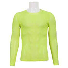 Mesh Long-Sleeves T-Shirt, Neon Yellow-L