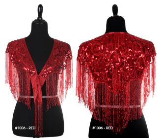 Beaded Shawl with Roses - Red