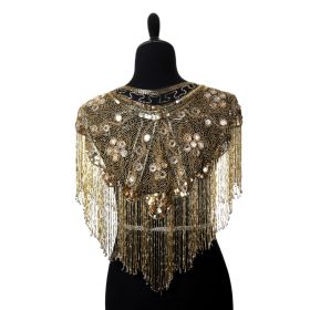 Beaded Shawl with Mirrors-Gold on Black