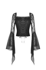 Gothic Lace Mesh Sleeves Corset Top-S/M