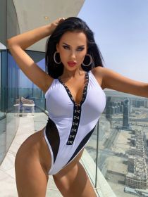 White and black colorblock Mesh stretchy bodysuit