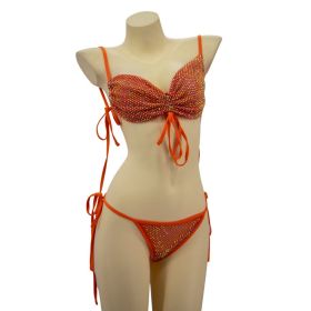 mesh rhinestone bikini set - Orange