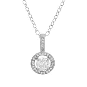 r cz center round necklace cr-silver