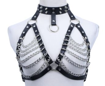 Leatherette bra top with chains