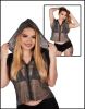 Rhinestone mesh Hooded sleeveless shirt