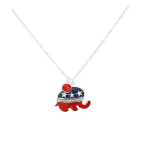 Rhinestones America Flag Elephants Necklace