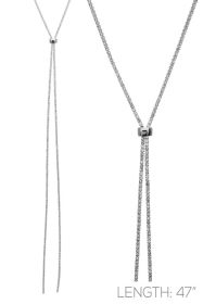 Lariat Slide, rhinestone necklace, silver, 47"