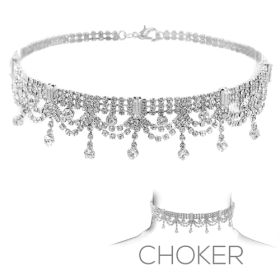 Choker Rhinestone with drape, baguette, silv