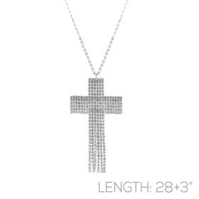 Cross Necklace, Rhinestone, Silver, 28+3", 1.7x3.14"