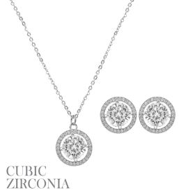 CZ Rhinestone 8 mm Round Shape Neck Set, 16+3", SIL