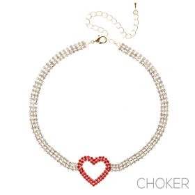 rhinestone heart chain choker