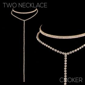 2 pc set rhinestone choker and lariat, gld