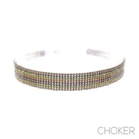 g Rhinestone 8 Row Multi Color Choker