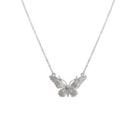 Rhinestone Butterfly Necklace, Silver, 16" + 3"; pendant: 1.12"x0.87"