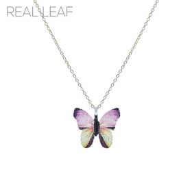 Filigree Butterfly necklace made by real leaf, 16+3in, 1.19x1.05in, fuchsia multi