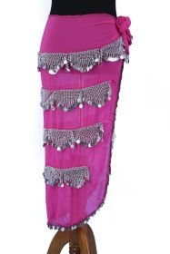 Heavy U Shape Sash/Skirt with lots of coins, Fuchsia / Silver