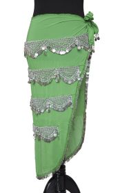 Heavy U Shape Sash/Skirt with lots of coins, Neon Green / Silver