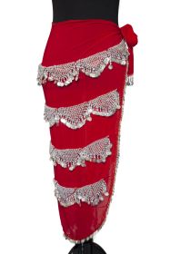 Heavy U Shape Sash/Skirt with lots of coins, Red / Silver