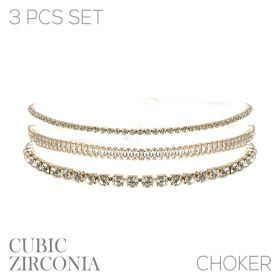 rs CZ Baguette 3 choker set - Gold