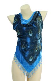 Peacock Feather - Burnout Velvet Top - Half Back - Covers Bra Strap - Small, Turquoise