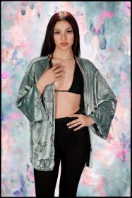 Burnout Velvet short duster jacket-Sea Green