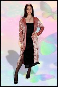 Burnout Velvet long duster jacket-dusty Rose