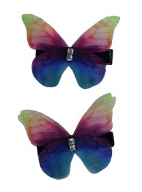 Rainbow Butterfly Hair Clips - Blue/Red/Yellow