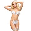 Sexy 3pcs White Elegant Embroidery Applique Lace Bra Panty Set With Underwire - SM