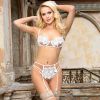 Sexy 3pcs White Elegant Embroidery Applique Lace Bra Panty Set With Underwire - SM