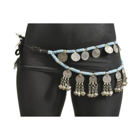 Belt - Afghan - 2 Row Beaded rope with large coins on top and coin with dangles on bottom