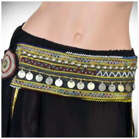 Belt - Afghan - Embroidered Tribal belt with beads and coins