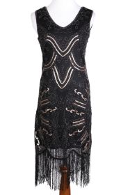 Flapper Dress with Fringes - Black -XL