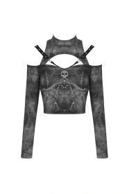 Punk Off Shoulder Skull Rebel T-Shirt- XXL