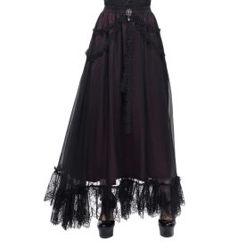 Long Black Lace Trim Renaissance Skirt-S