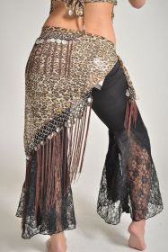 Triangle Coin Sash with Fringes, Brown Leopard/ Silver