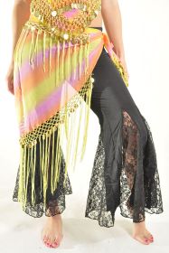 Triangle Coin Sash with Fringes, Yellow Tie Dye/Gold