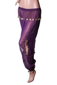 Harem Pants with coin charms -Purple with  Gold - Medium / Large