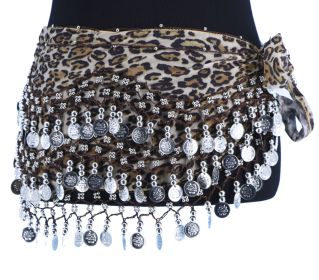 240 Coin Sash - Brown Leopard/ Silver