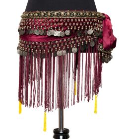 Velvet Scarf with charms & fringes - Wine