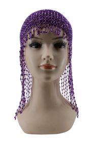 Meshed Beaded Cap - Stretchy, Purple