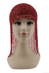 Meshed Beaded Cap - Stretchy - RED