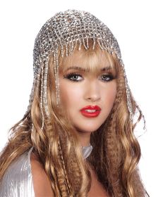 Meshed Beaded Cap - Stretchy - SILVER